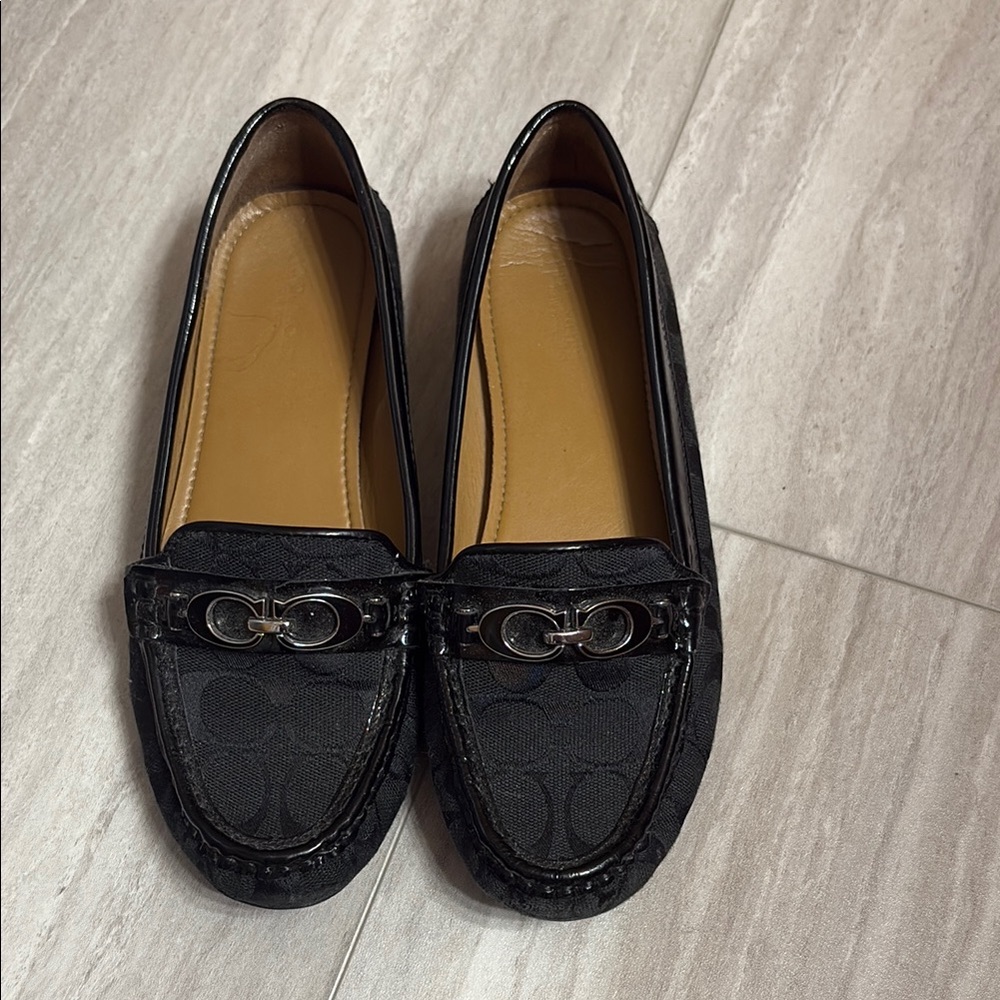 Coach Black Moccasin-Style Loafers with Chain Detail